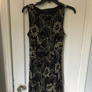 Ann Taylor Silk Black/Tan Floral Sleeveless Dress